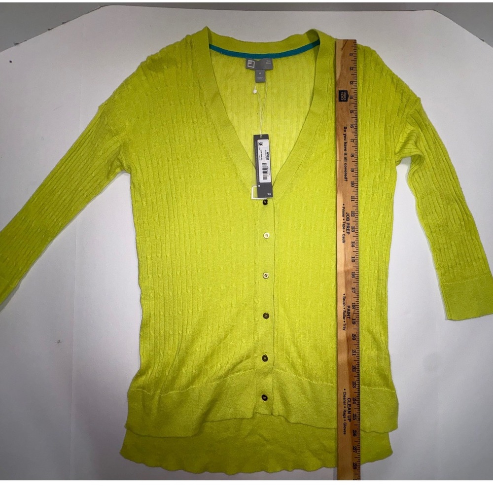 JCP Loden Green Linen Blend V-Neck Cable Knit Cardigan Sweater Womens Medium NWT